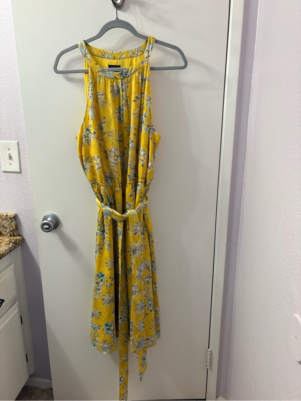 Ann Taylor Size 14 Yellow Floral Halter Midi Dress